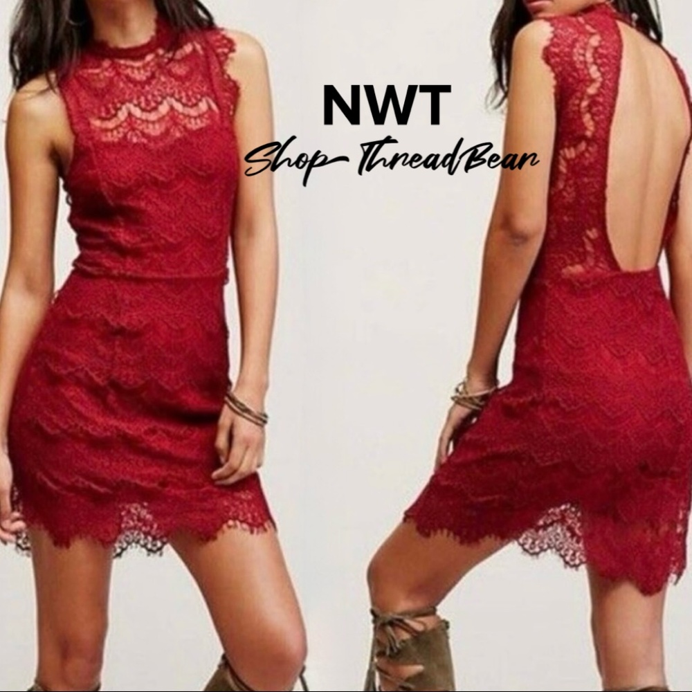 Red Hot! ✵☽Free People☾✵ Crochet Lace <Daydream> Open Back Mini Dress | Medium